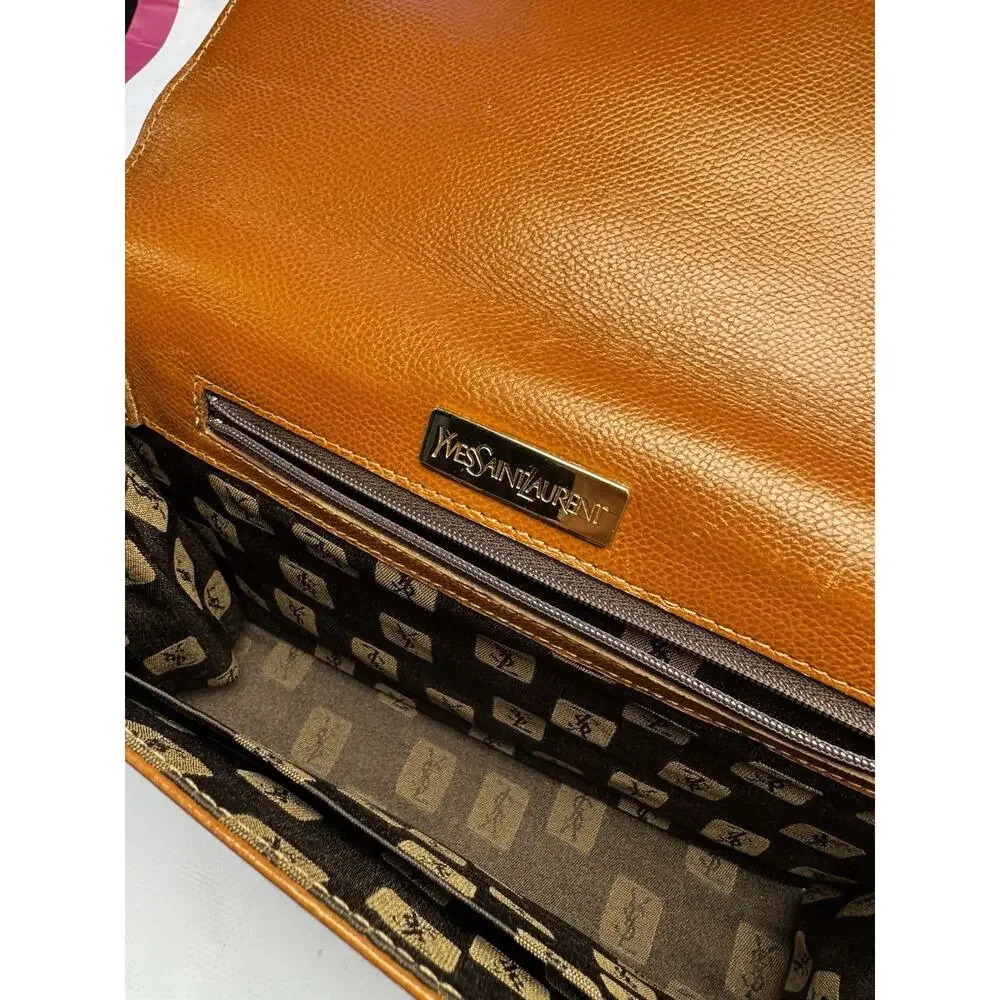 Vintage 1990s Yves Saint Laurent brown leather envelope clutch wrist strap - Picture 6 of 15
